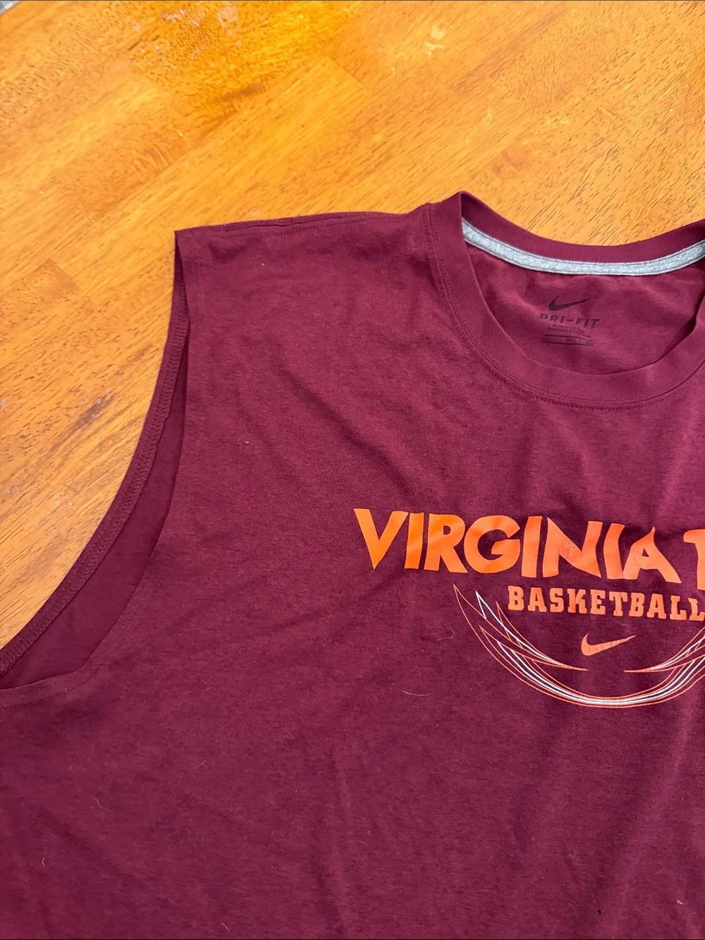Nike Sleeveless Virginia Tech Basketball Tee - Maroon with Orange Logo xxl